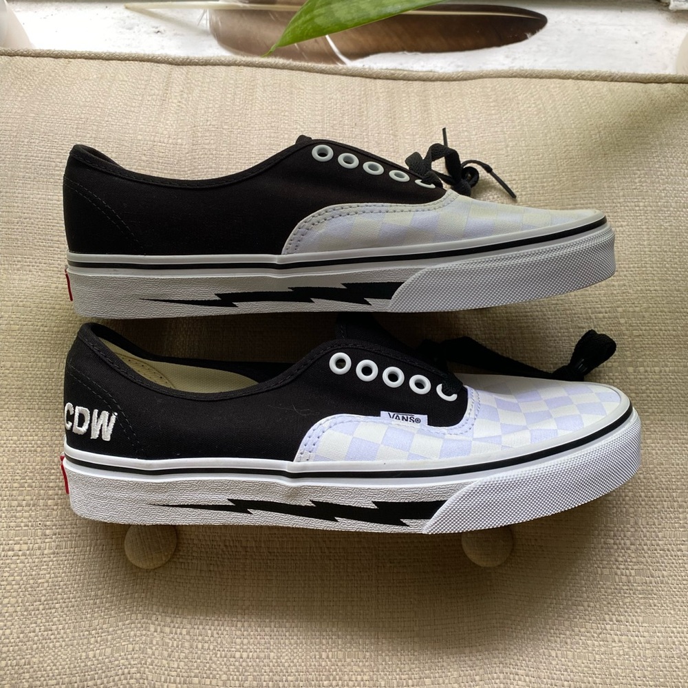 Vans custom check board white cream and black classic sneakers shoes women’s 9US